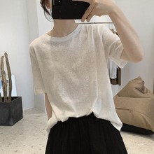冰丝麻T恤女式夏季新款微透宽松显瘦简约圆领韩版减龄短袖打底衫