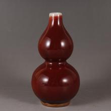 宋官窑郎红釉葫芦瓶古玩古董小花瓶做旧仿古瓷器家居办公装饰摆件