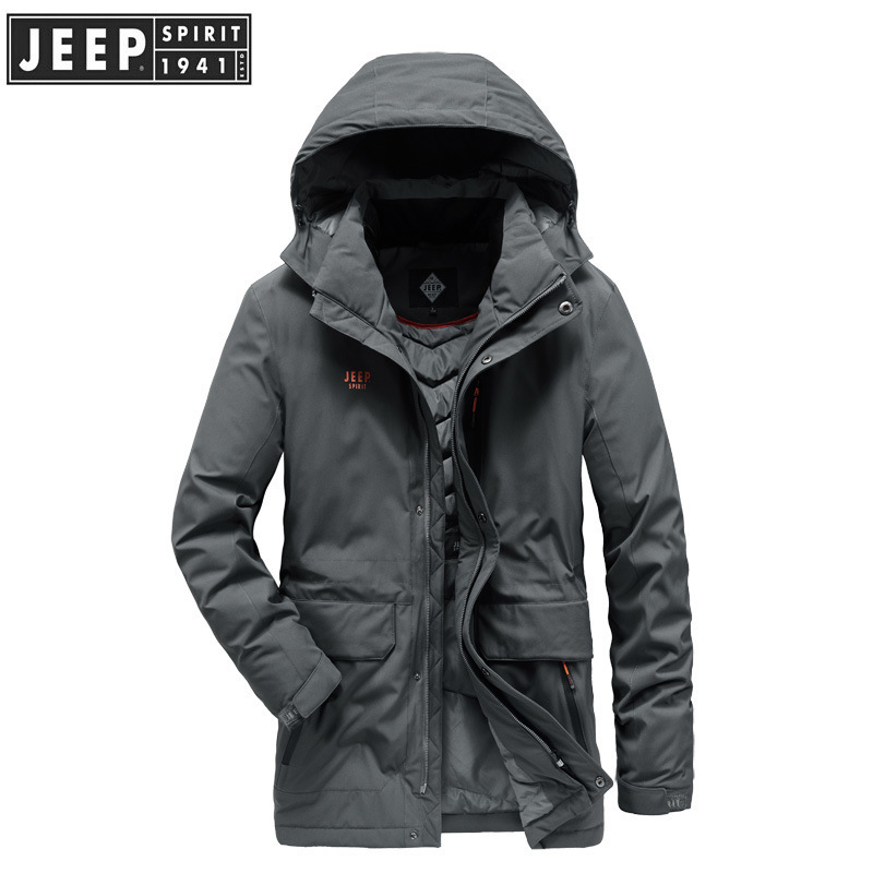 jeep spirit中长款连帽商务时尚休闲羽绒棉服白鸭绒外套男7373
