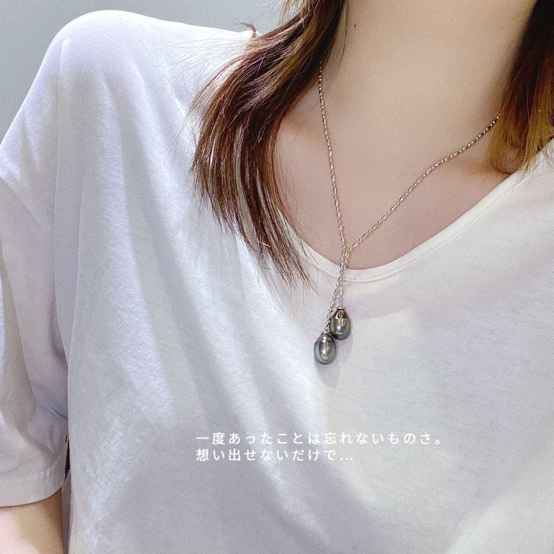 s925纯银项链11-12mm大溪地黑珍珠,水滴形状镜面炫光,配件小众