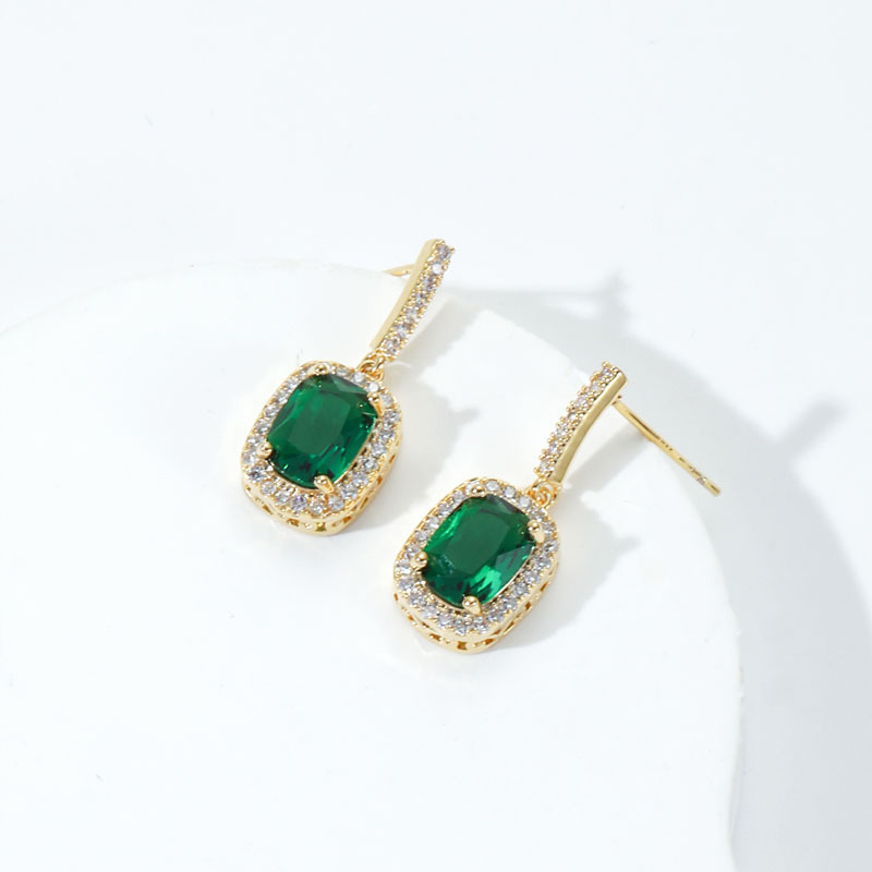 s925银针耳钉女祖母绿耳环小众设计高级感耳坠温柔气质耳饰-阿里巴巴