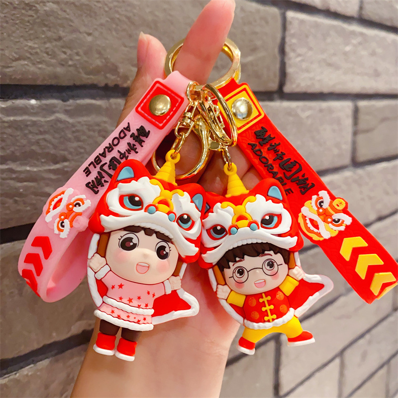 national fashion chinese style lion-rising boys and girls holiday keychain cute key chain cars and bags hanging gift