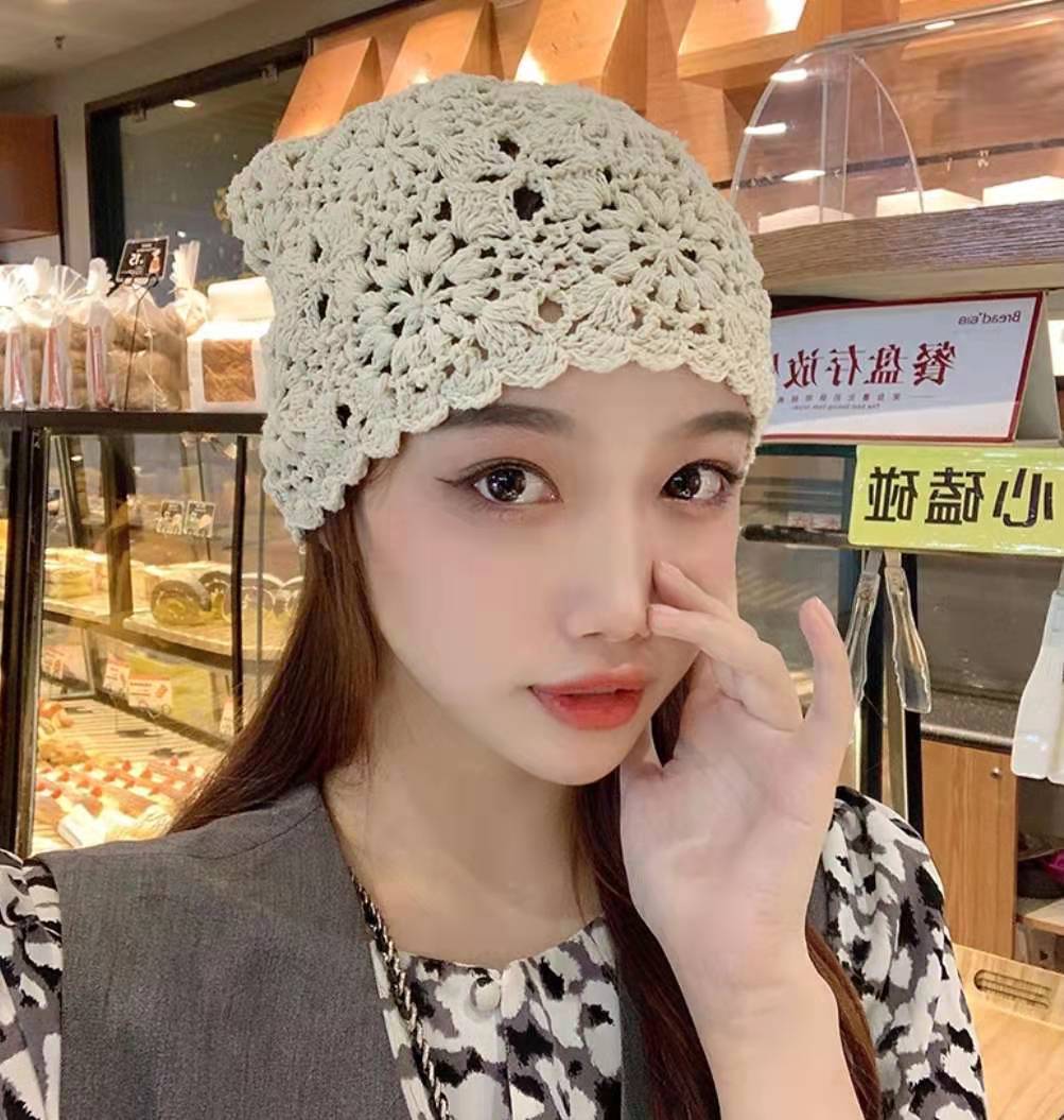 0成交73相似参谋春秋薄款镂空手工女钩帽子春夏编织女士毛线针织帽
