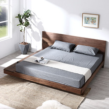 现代北欧床黑胡桃木1.5米1.8米红橡原木家具双人床简约实木