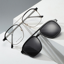 2023年新款套镜个性金属双梁眼镜框男磁吸偏光夹片近视两用太阳镜