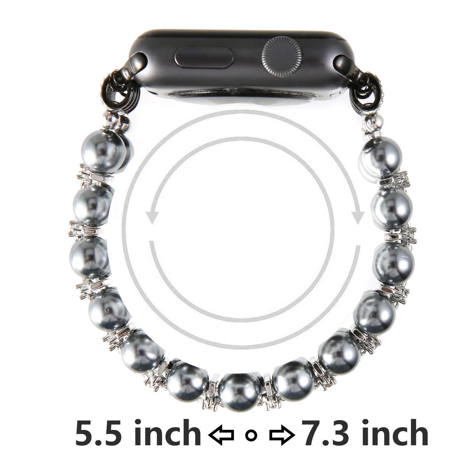 Cross-Border European and American Pearls Apple Watch Sports Watch Elastic Strap Shiny Rhinestone Wristband Replacement Strap