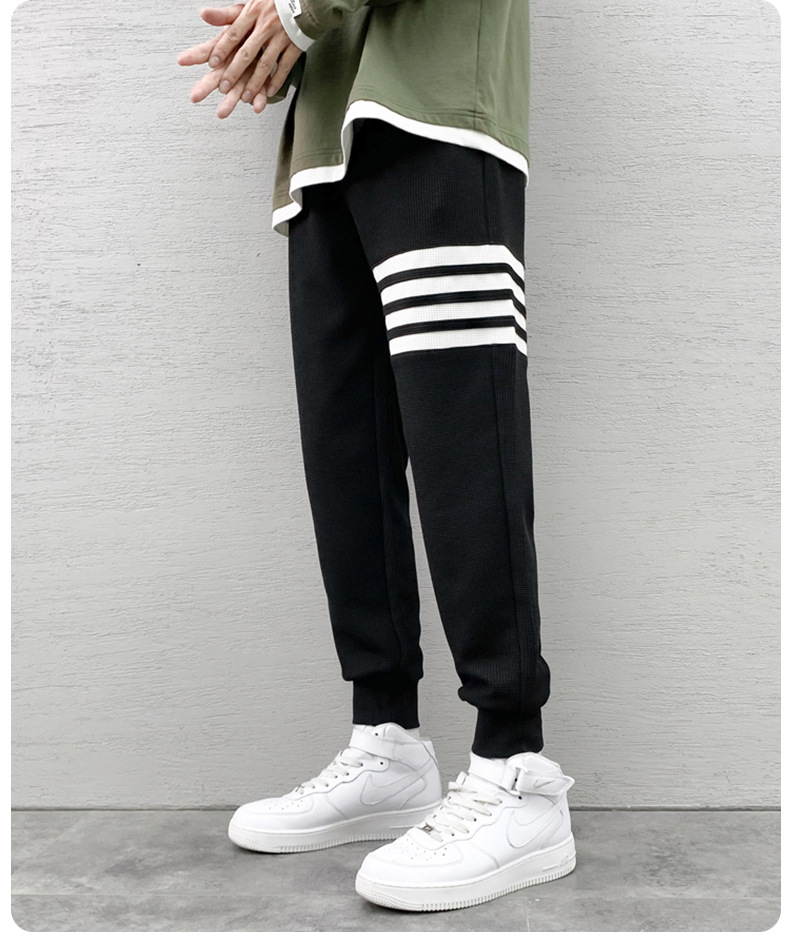 华夫格裤子男韩版潮流秋冬新款休闲宽松运动裤男士tb卫裤加绒加厚