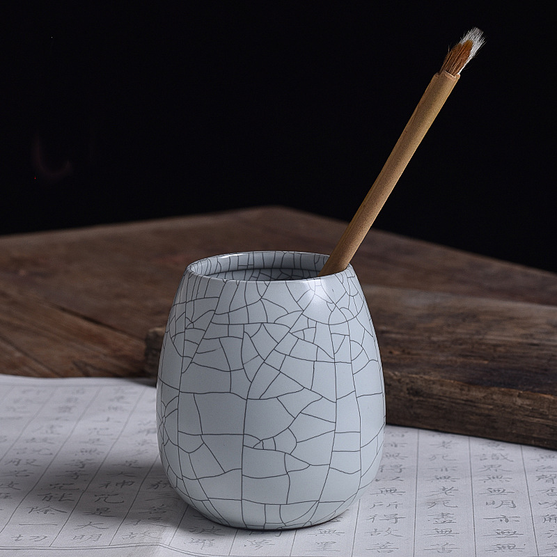 景德镇陶瓷器手绘中式笔筒 创意国庆节礼品青瓷画筒办公文房用品