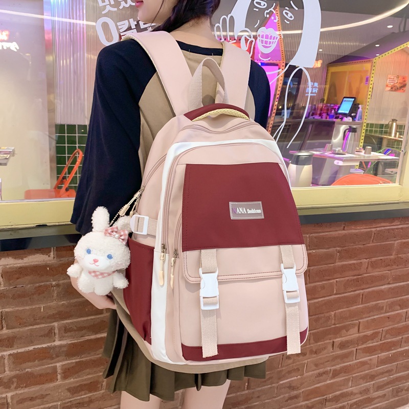 Factory Wholesale New Fashion Casual Backpack Korean Style Large Capacity Color Matching Backpack Japanese Middle School Student Schoolbag