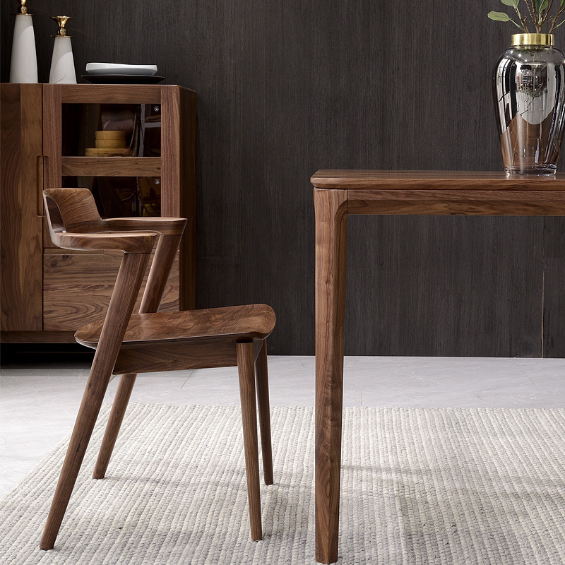 黑胡桃木牛头椅北欧原木餐椅实木靠背椅现代简约餐桌椅带扶手现货