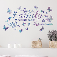 FX-A292 Family蝴蝶英文标语卧室客厅玄关装饰墙贴纸自粘批发