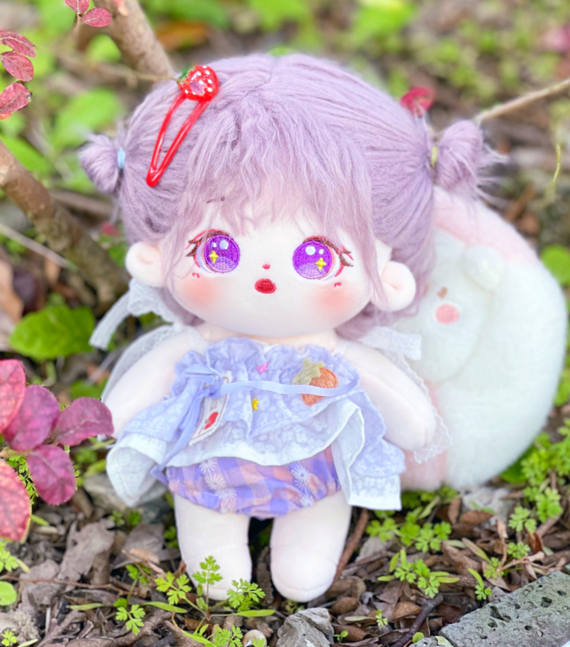 紫色炸毛娃娃20厘米可爱人行公仔女孩棉花娃娃无属性毛绒玩具