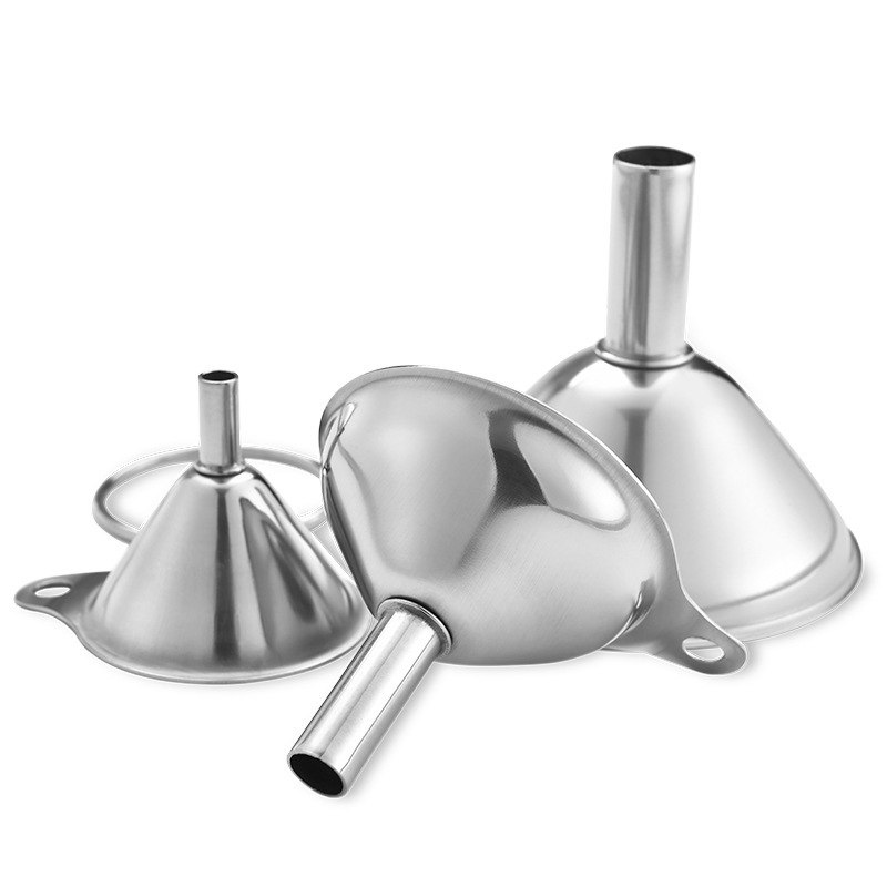 In Stock Direct Selling Stainless Steel Funnel Three-Piece Set Mini Funnel Oil Leakage Wine Retainer Integrated Liquid Travel Bottles