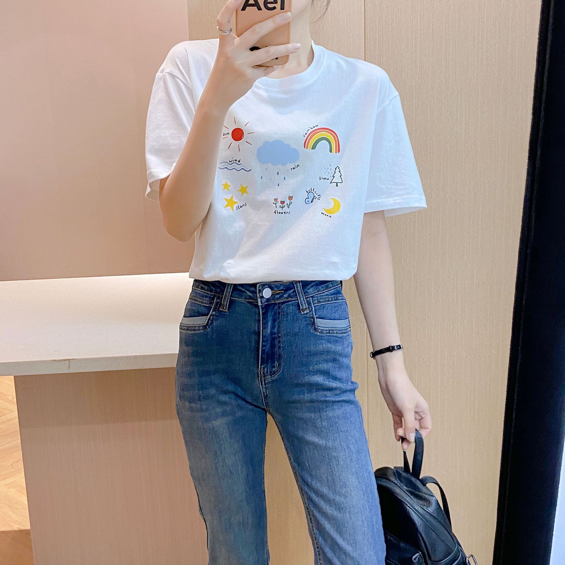 Fashion Brand Cotton Short-Sleeved T-shirt Women's Summer round Neck Half-Sleeved Loose White Shirt Foreign Trade Women's Clothing Printed T-shirt Clothes Women Clothes