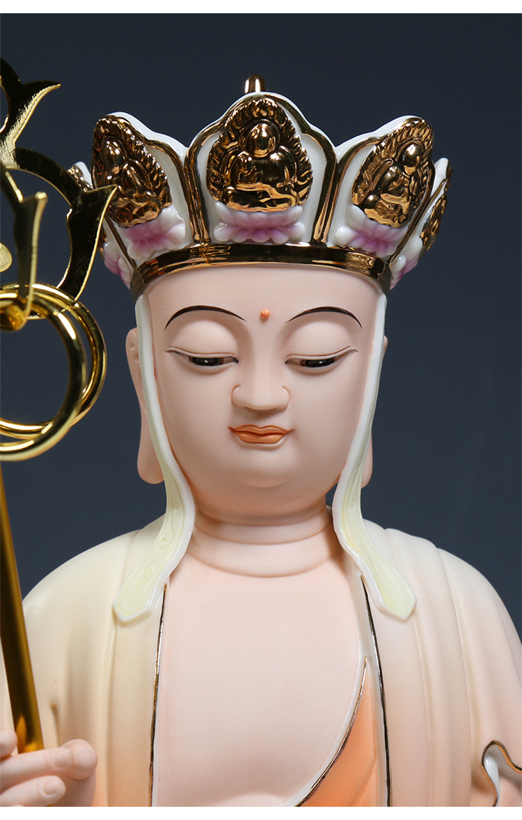 上美18吋21吋立莲娑婆三圣供奉地藏佛像地藏王菩萨像脸陶瓷摆件