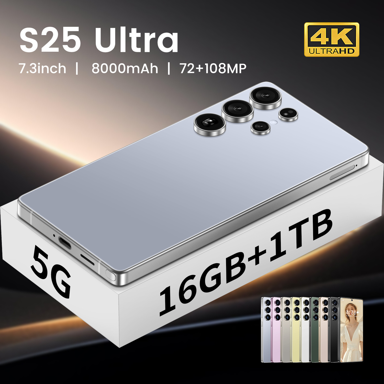 跨境新品S25 Ultra内置笔安卓手机7.3英寸一体机16+1T穿孔屏现货