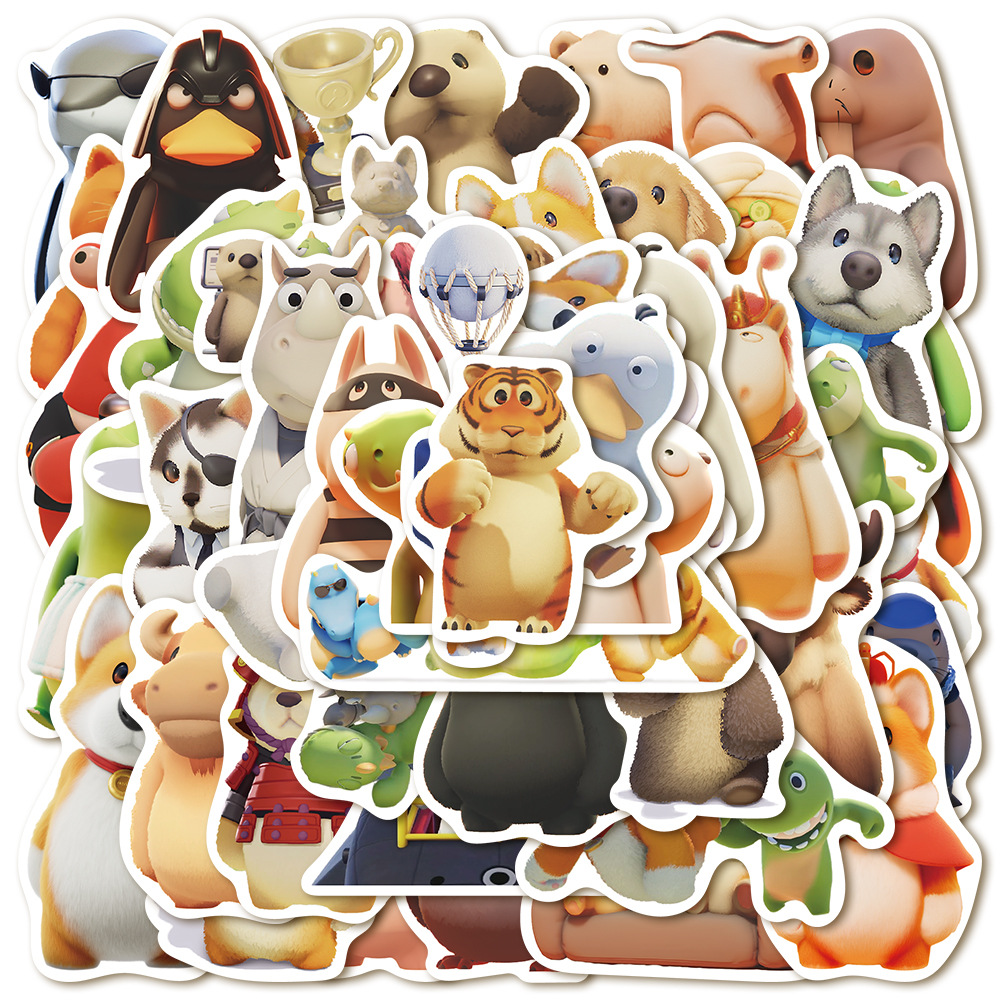 50张可爱卡通party animals贴纸行李箱笔记本电脑保温杯跨境贴画