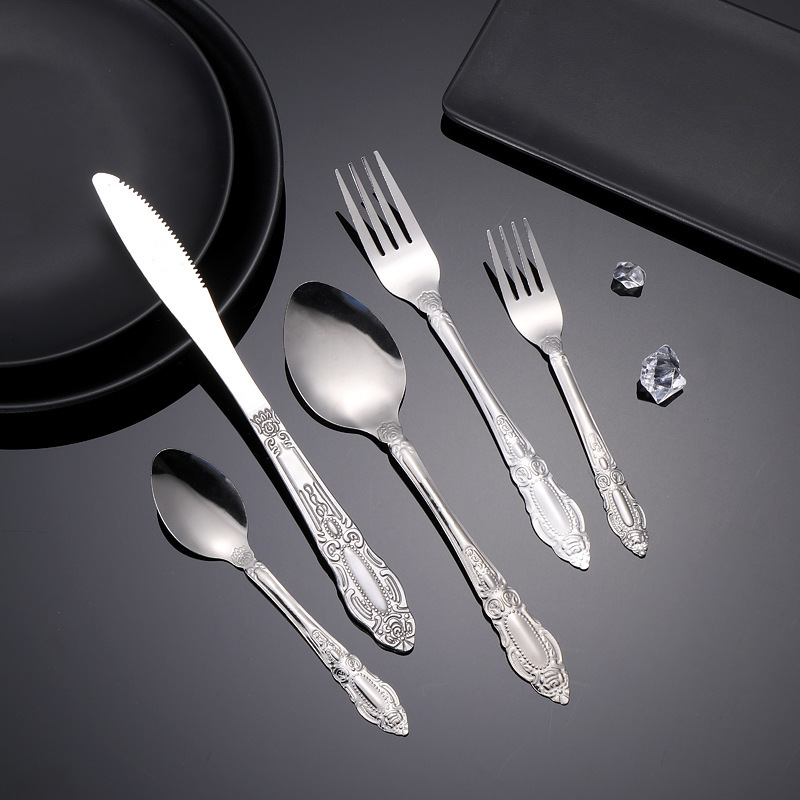 Wholesale Hotel Western Tableware Phoenix Tail Ruyi Stainless Steel Steak Knife, Fork and Spoon Dessert Spoon