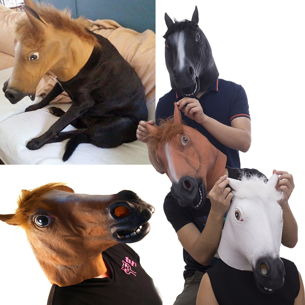 马面具派对服装装饰道具马头面具万圣节成人乳胶动物头套化装舞会