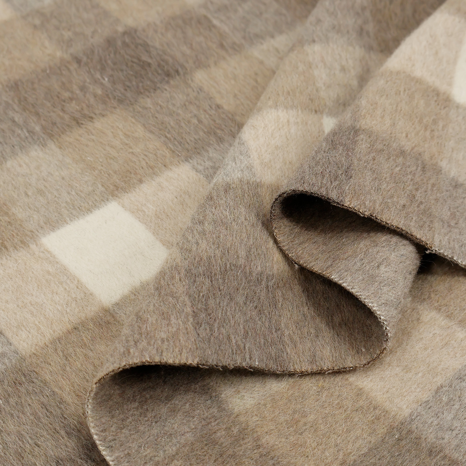 限量卡其灰色撞色格纹双面羊毛顺毛毛呢格子布料 大衣外套面料b