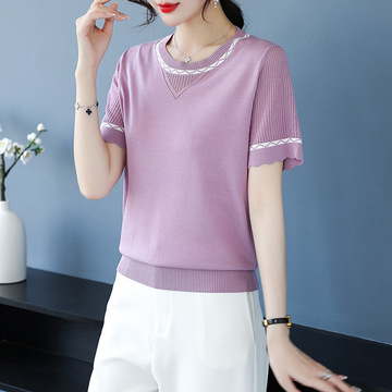 妈妈装夏款短袖上衣中年女装冰丝小衫中老年夏季新款洋气减龄t恤