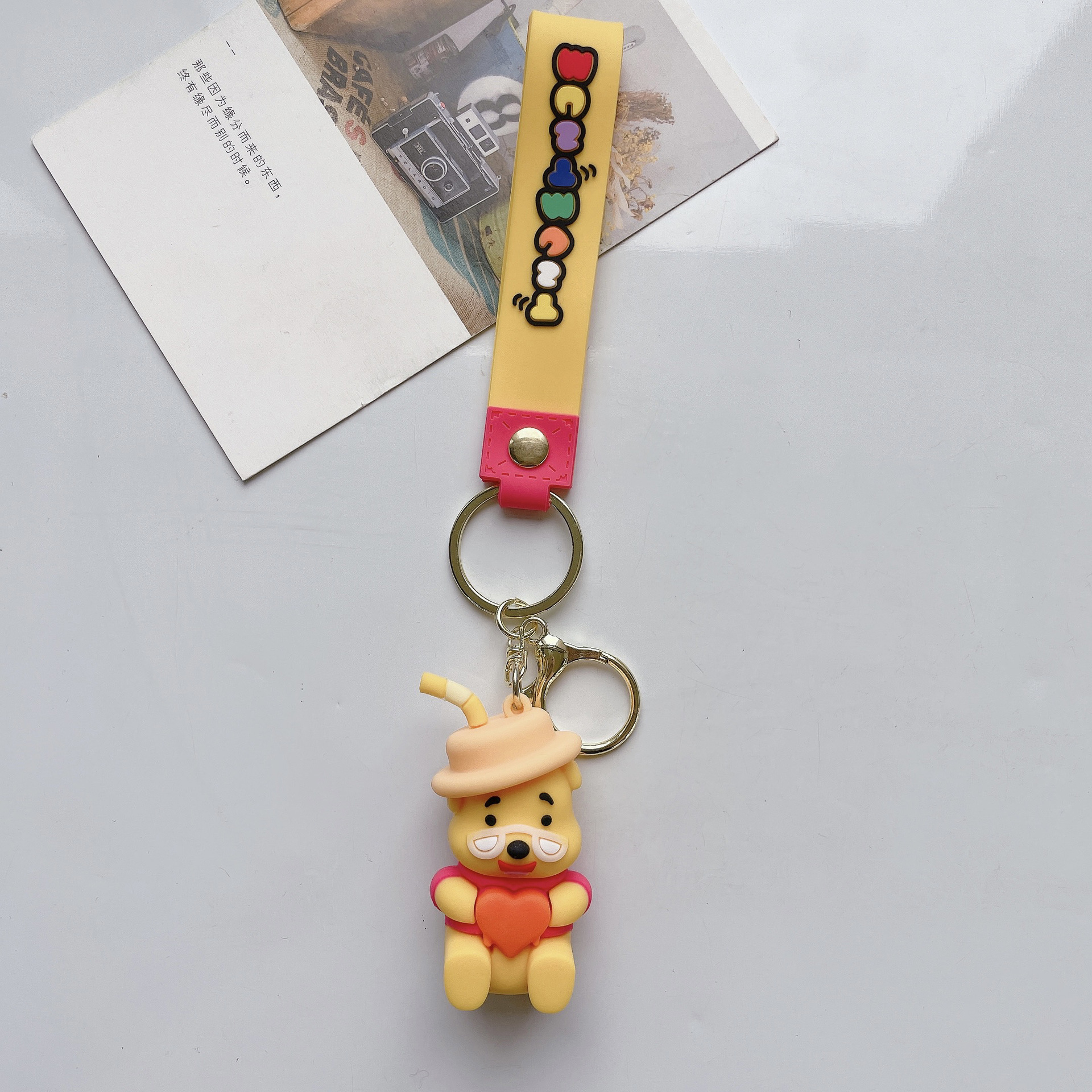 Creative Dessert Pooh Bear Keychain Cartoon Pipi Pig Handbag Pendant Car Key Chain Small Gift Wholesale