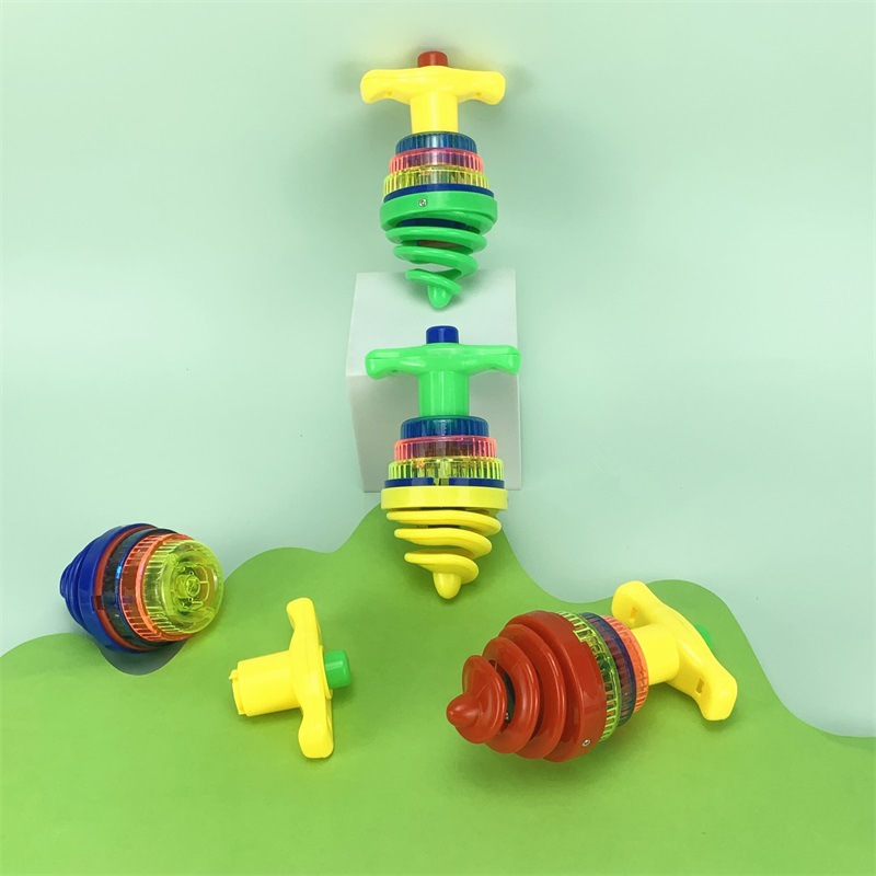 Children's Cool Colorful Flash Music Gyro Toy Winding Bouncing Rotating Sound and Light Gyro Toy Wholesale