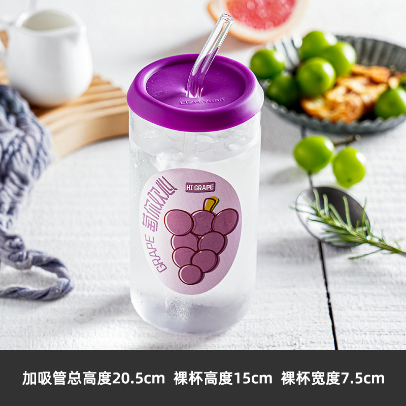 High Borosilicate Glasses High Temperature Resistance Internet Celebrity Coke Cup Good-looking Cup with Straw Girls' Work Cover Tumbler Ing