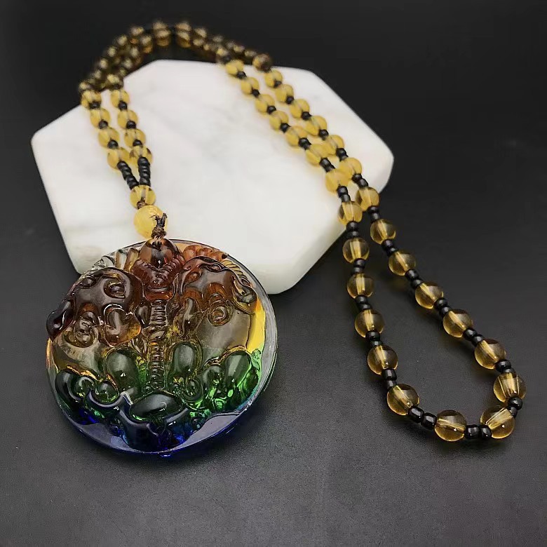 Colorful Colored Glaze Pendant Crystal Stall Necklace Guanyin Buddha Maitreya Long Necklace Sweater Chain Jewelry Wholesale