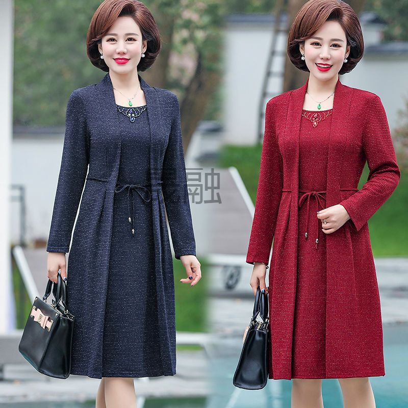 cy妈妈春秋装2024新款中老年女装收腰连衣裙50到60岁高档洋气裙子