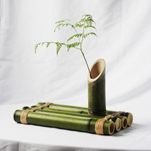 竹排流水摆件竹子杆竹排架竹筒装饰花器迎宾牌鱼缸竹排小竹排板
