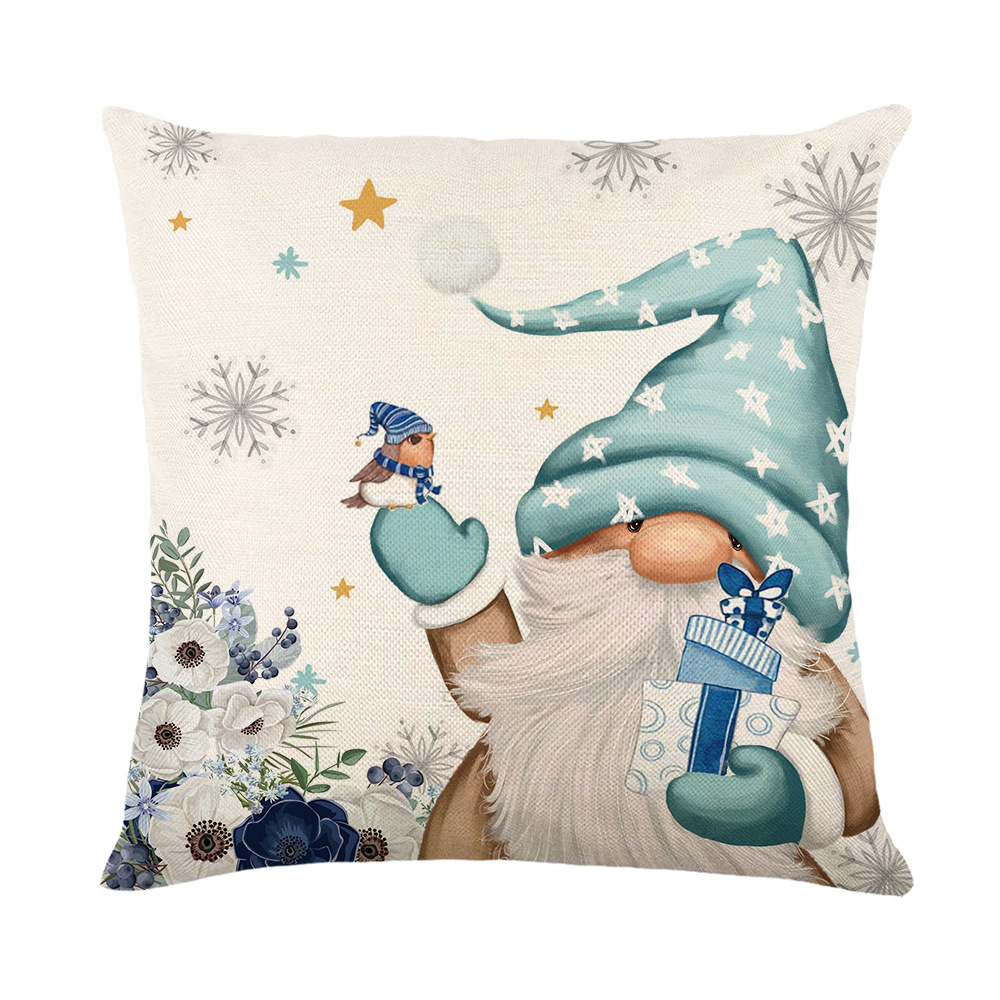 [Clothes] Blue Christmas Printed Pillowcase Amazon Cross-Border Linen Home Living Room Cushion Cover Pillow