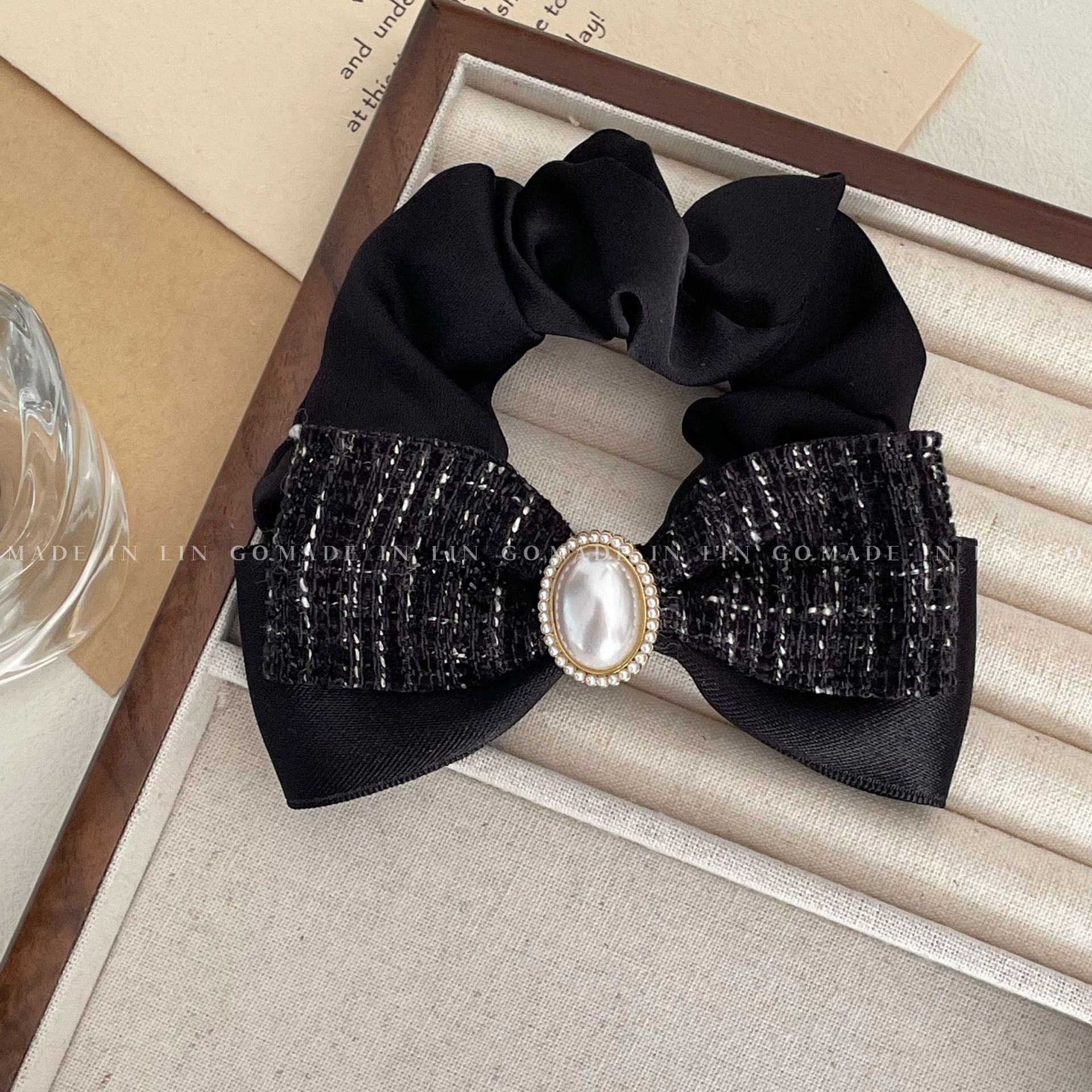 Light Luxury Classic Style Pearl Bow Large Intestine Hair Band Female Ribbon Head Rope Rubber Band High-Grade Hair Accessories Tie up a Bun Hairstyle