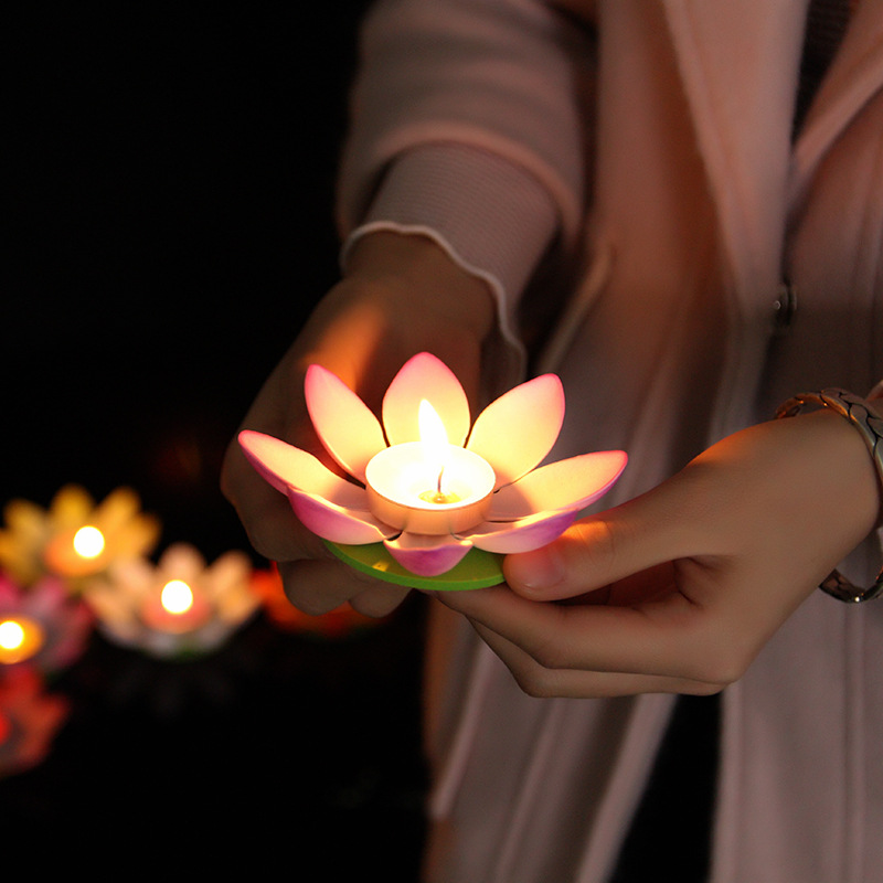 河灯蜡烛水灯荷花灯莲花灯七夕中秋节日祈福许愿花灯浮水上灯河灯
