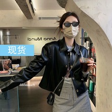 aaaaxbb“曼哈顿暗夜”pu金扣黑色皮衣女休闲酷辣机车短外套秋季