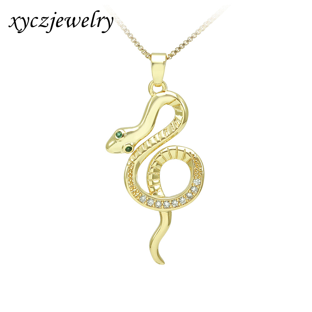外贸时尚新款锆石蛇型吊坠项链 铜镀金项链蛇项链锆石蛇吊坠项链