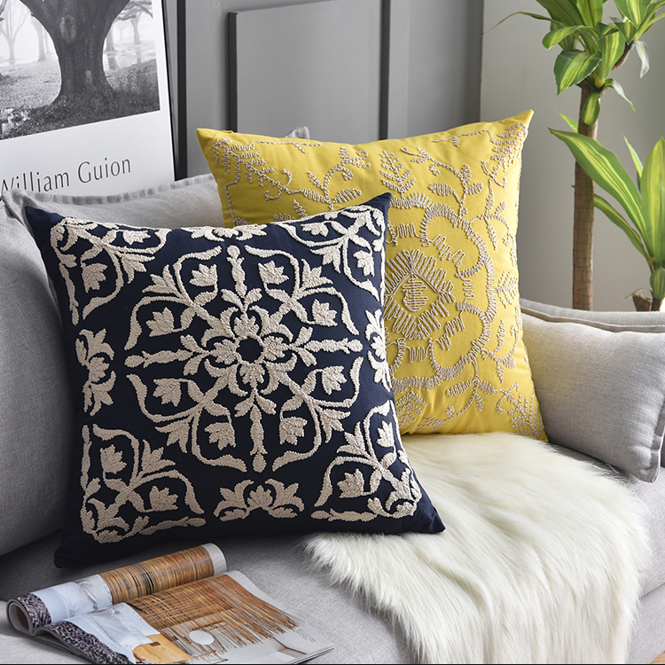 70n轻奢刺绣纯棉花麻民宿客厅沙发飘窗靠枕酒店欧式美式抱枕店主