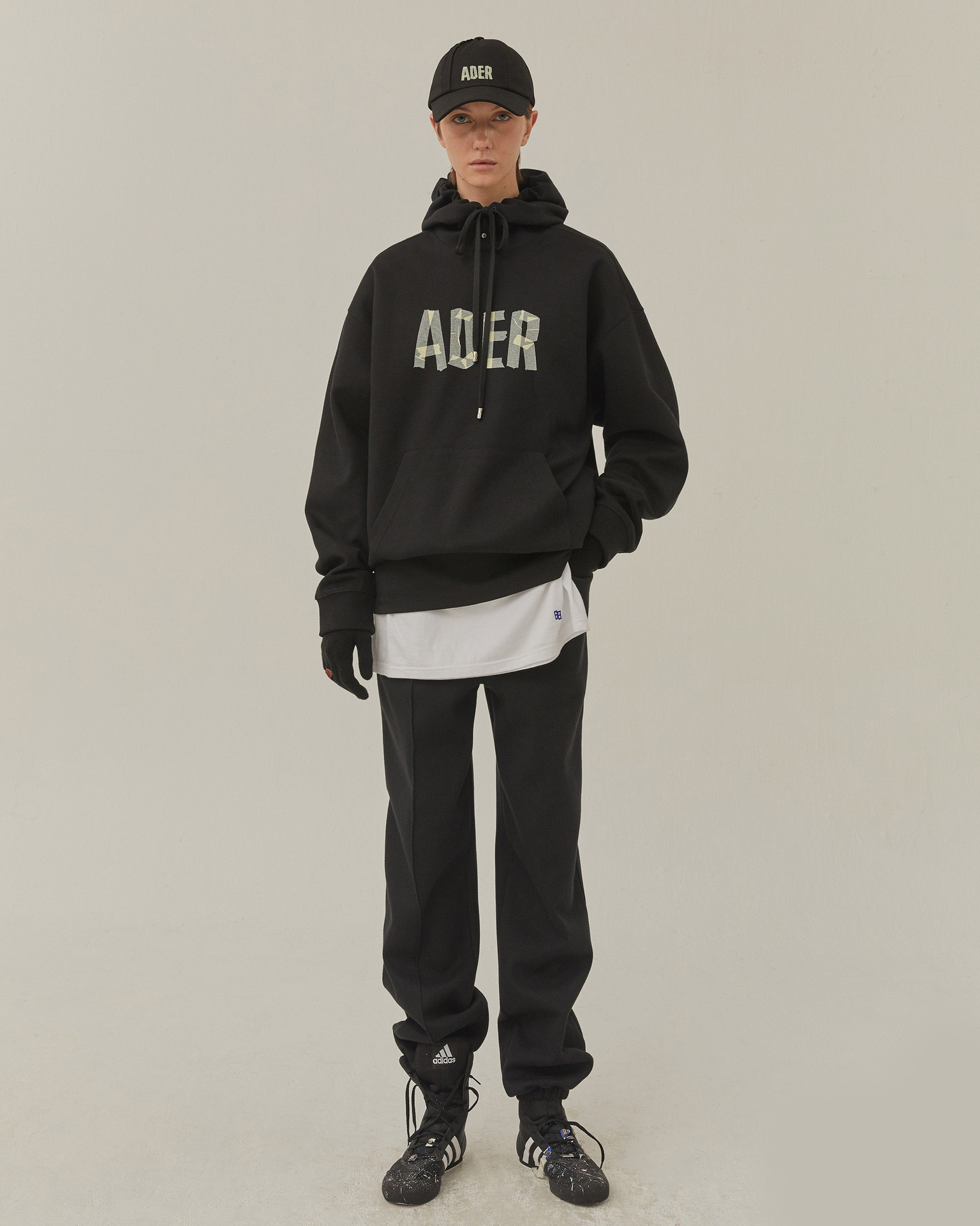 ader现货秋款卫衣韩国ae胶纸条折纸连帽套头卫衣情侣男女同款帽衫