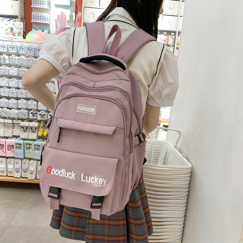 INS Schoolbag Female Junior High School Student Campus All-Match Large-Capacity Backpack Solid Color High School Student Male Computer Backpack Fashion