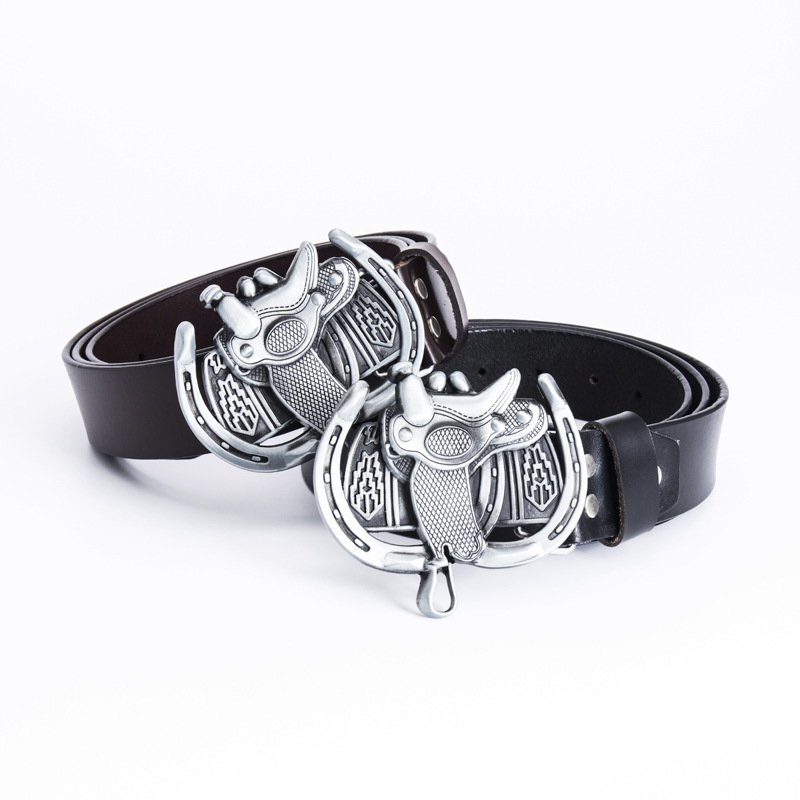 西部牛仔皮带整张二层牛皮马鞍造型腰带盘腰条子马背上的文化裤带