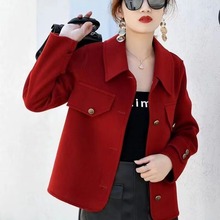 红色双面羊绒大衣女短款2023年新款高端秋冬季小个子显瘦毛呢外套
