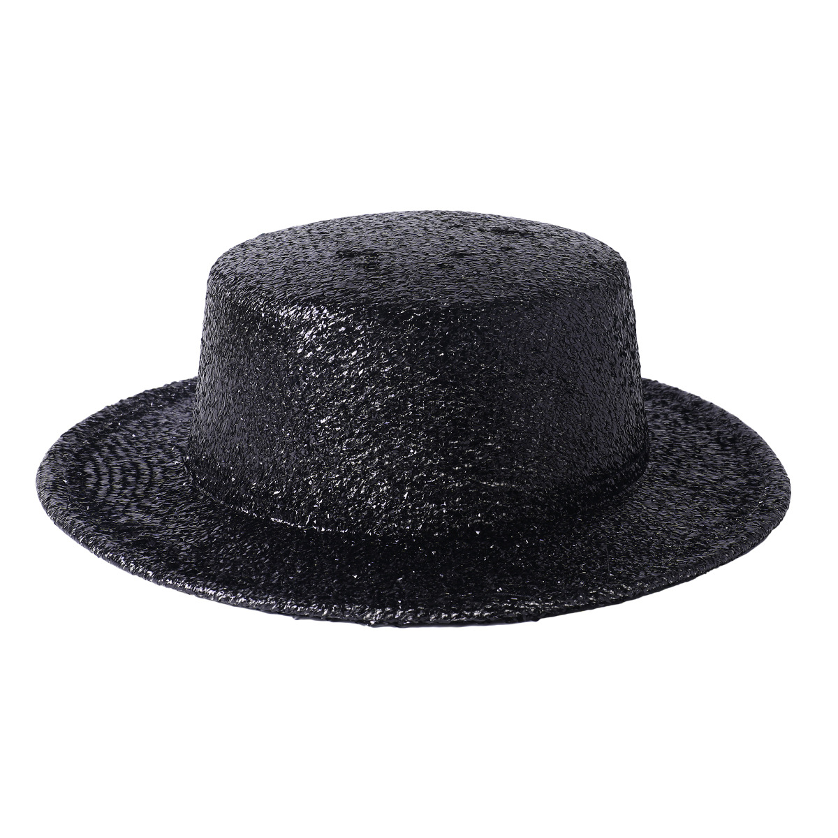 新款跨境爵士帽秋冬亮片欧美复古礼帽平顶彩丝银色帽子女舞台表演