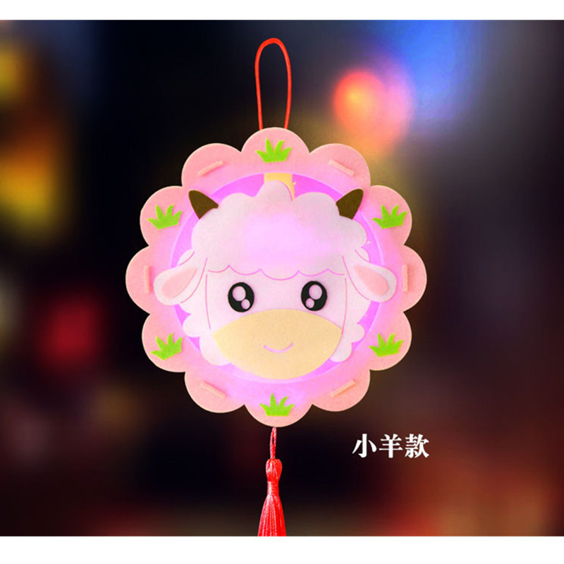 diy卡通中秋节灯笼手提 幼儿园手工发光灯笼儿童不织布材料包玩具