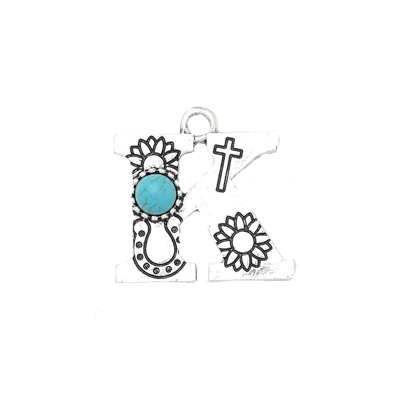 New Alloy Letters Keychain Accessories Green Natural Turquoise Earrings Earring Pendant Cross-Border European and American Amazon