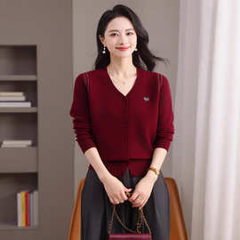 2025秋冬新品翻领开衫质感好显瘦100纯羊毛百搭女士毛衣针织衫