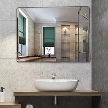 铝合金浴室镜卫生间镜子贴墙家用简约自粘壁挂厕所洗手间化妆镜