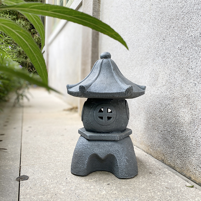 太阳能日式禅意石塔宝塔宫灯雕像树脂工艺品摆件户外太阳能庭院灯