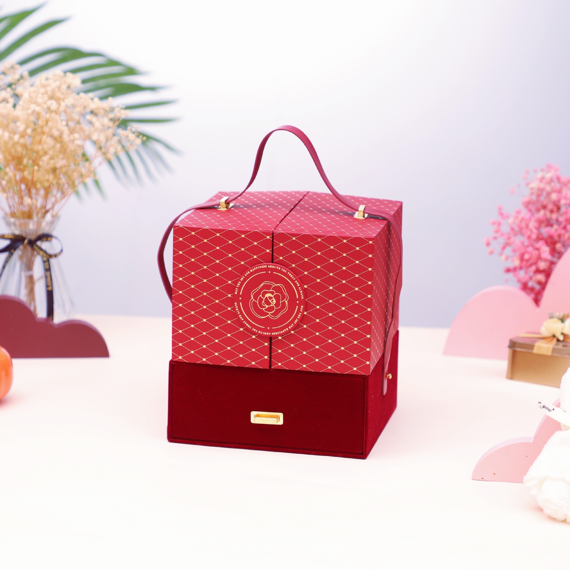 山茶花小香风礼盒伴手礼双开门结婚礼物盒空盒回礼喜糖盒手提盒