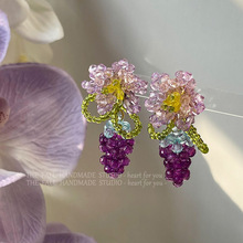 葡萄成熟时 夏季新款紫色水晶串珠花朵耳环气质法式复古耳饰爆款