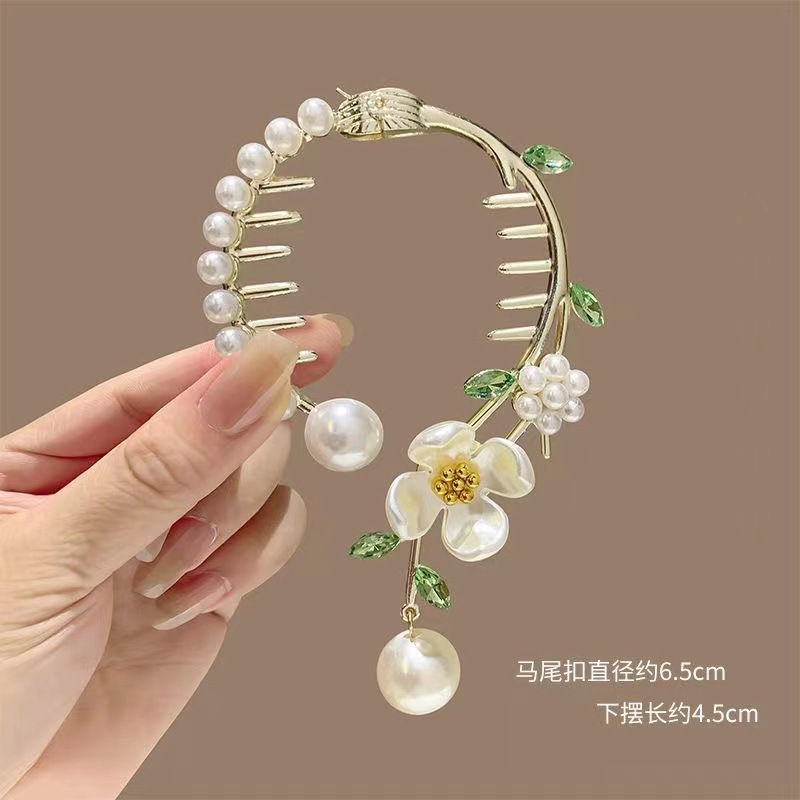 Antique Style Lily Tassel Hairpin Bun Fixed Grip Women's High Sense Hair Clip Temperament Half Tie Updo Hair Claw